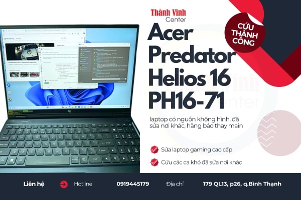 Sửa laptop Acer Predator Helios 16 PH16-71 có nguồn không hình