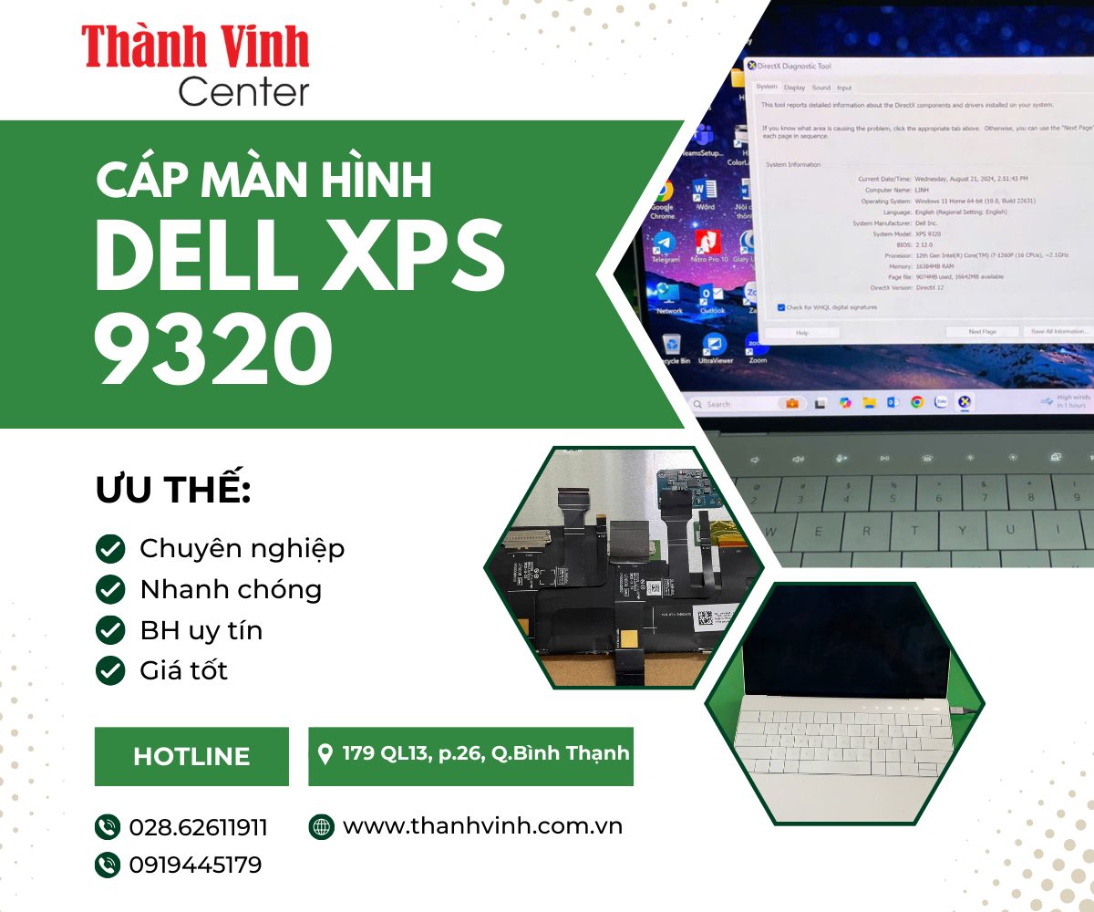 Thay cáp màn hình laptop Dell XPS 9320