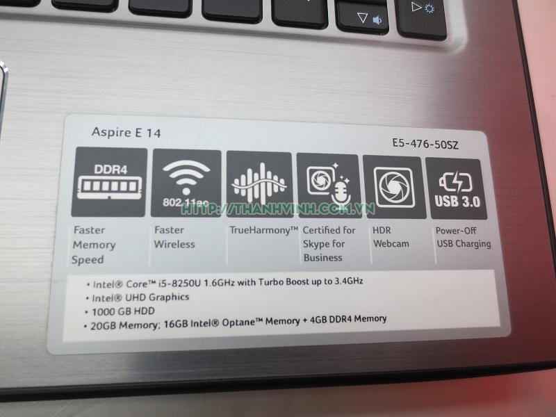 Laptop cũ ACER E5-476-50SZ  cpu i5-8250u ram 4gb ổ cứng hdd 1tb + ổ  cứng optane 16gb vga full hd 1080 graphics lcd 14.0''inchs.(đã bán 1-7-2020)